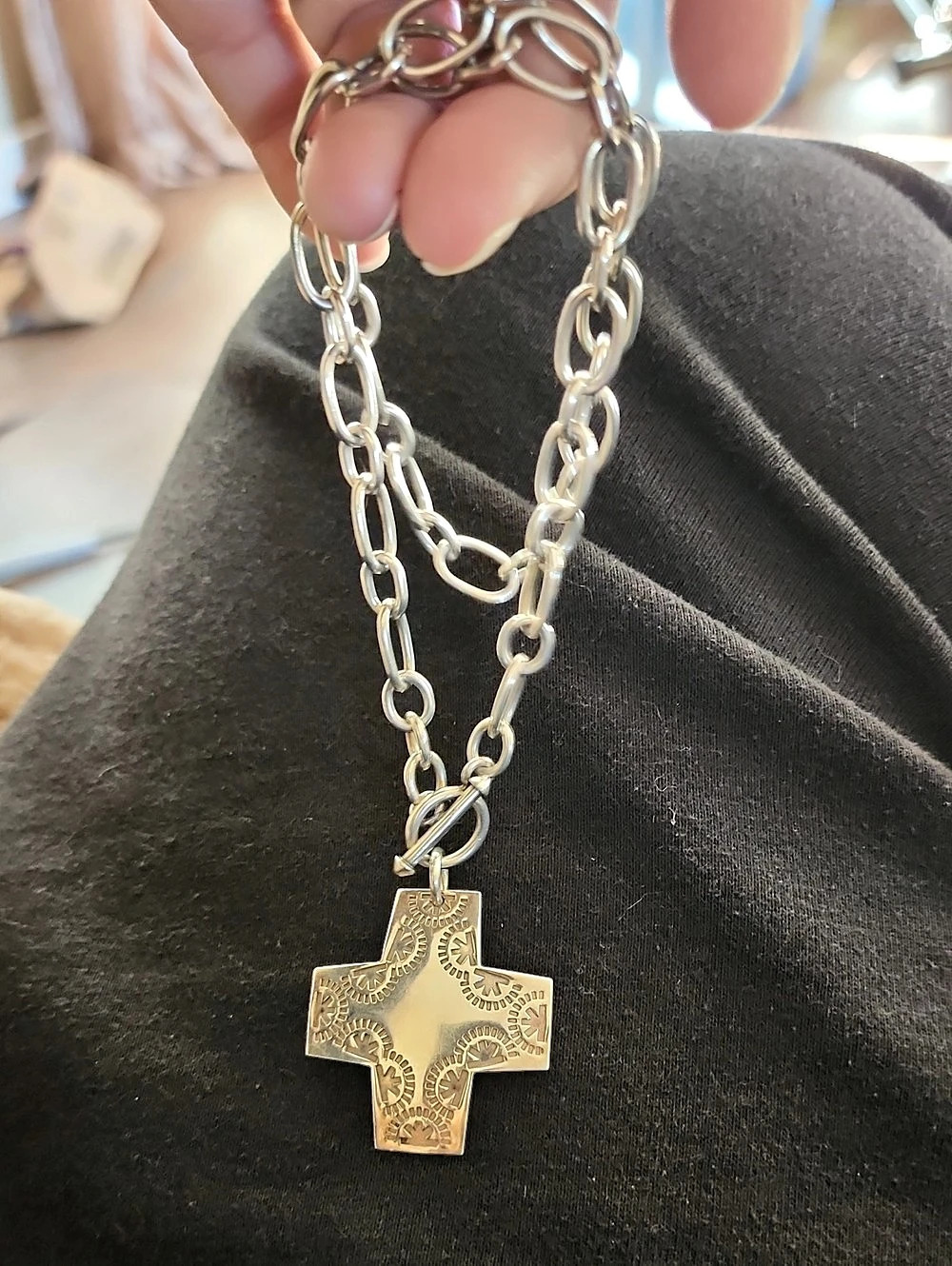James Avery Engraved Cross Pendant Necklace Silver & Gold
